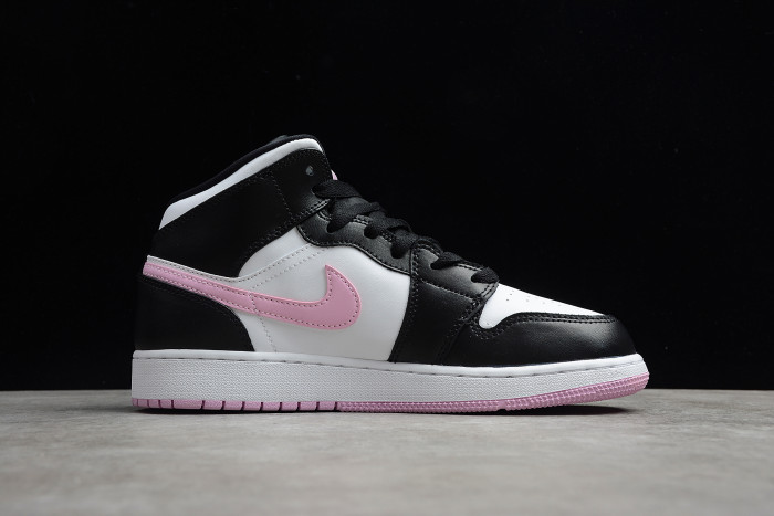 jordan 1 mid white black light arctic pink (gs) 555112-103