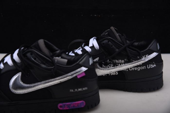 nike ow x nike dunk low black, silver and purple dm1602-001
